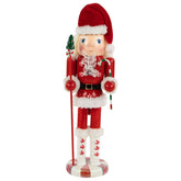 13.75" Red and White Peppermint Twist Mrs. Claus Wooden Christmas Nutcracker